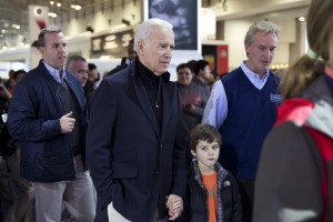 Vice President Joe Biden and auto show chairman Kevin Reilly make their way through the crowd.