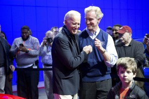 VP Biden and auto show chairman Kevin Reilly share a bonding moment.